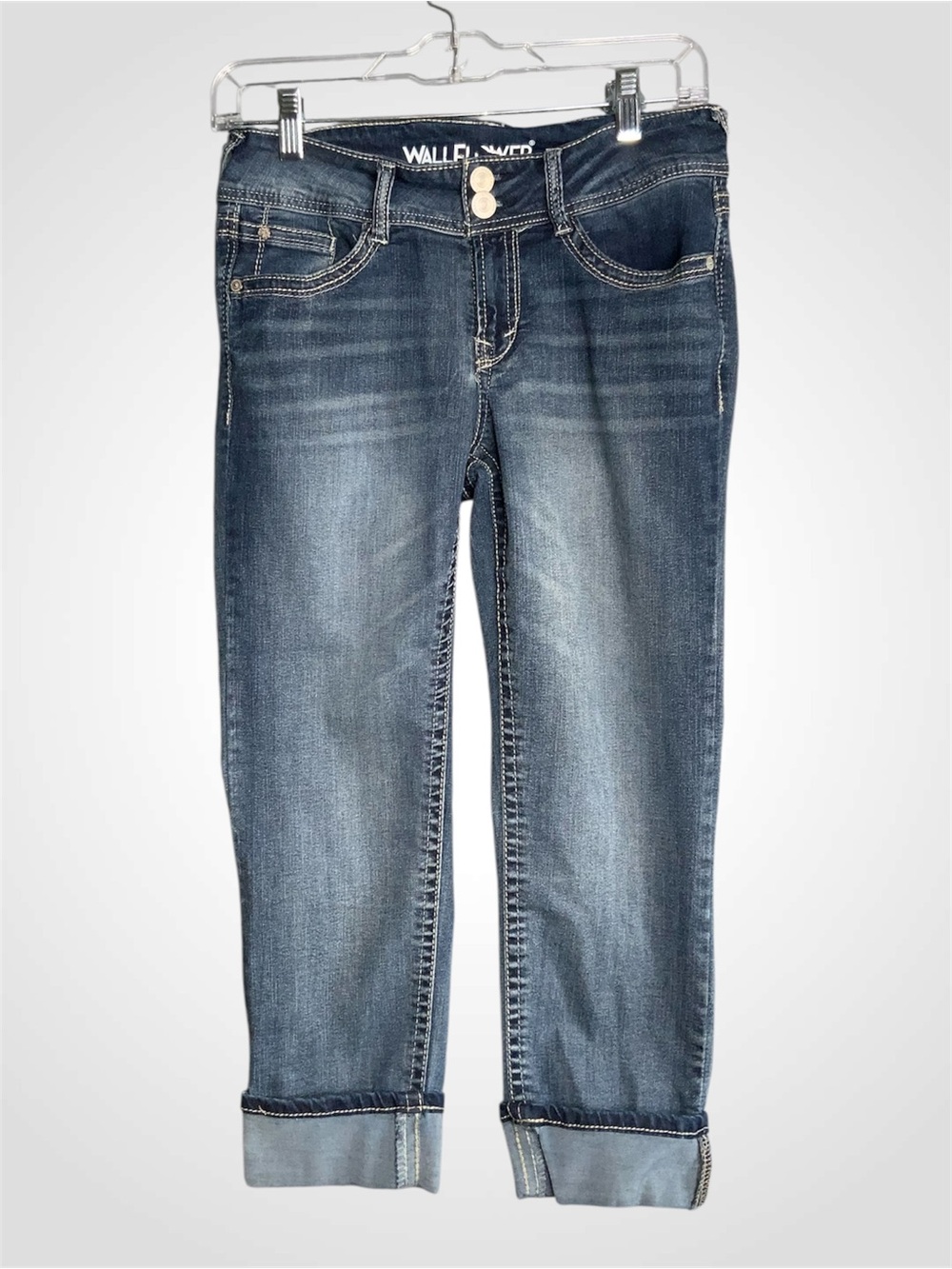 Wallflower Mid Rise Blue Faded Cropped Cuffed Jeans Size 5